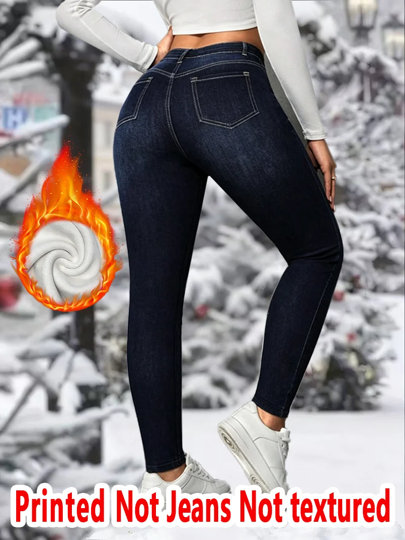 8527 Women's Fleece Lined Winter Tight Pants Nine-Foot Thermal Base Layer Trousers Cold Resistant Warm Autumn Winter Style