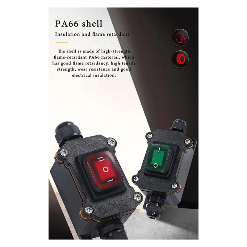 Ship-Type Waterproof Switch With IP65 Shell Rocker Electrical Equipment ON/OFF With LED Light Power Button(B) Easy Install