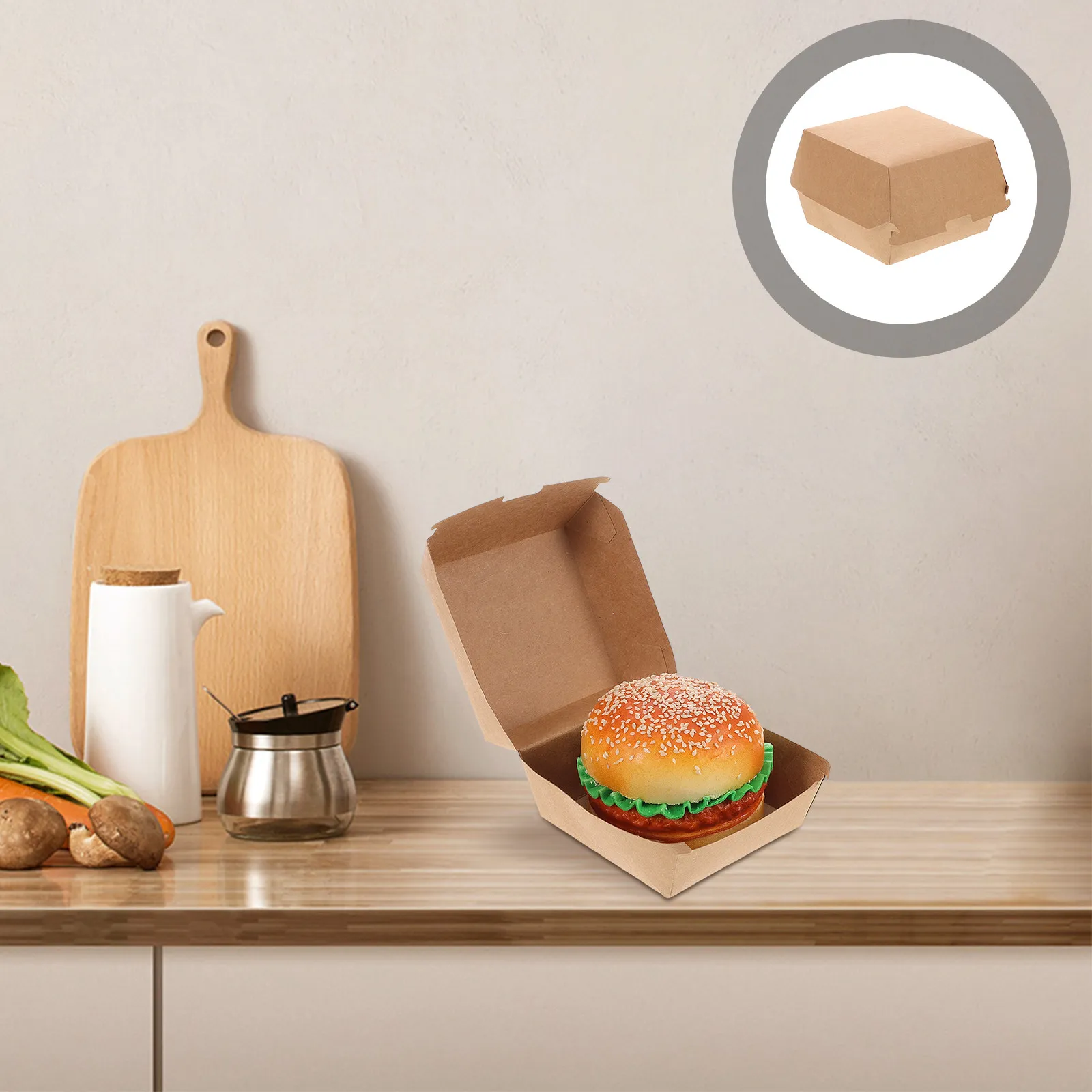 Cajas para hamburguesas de papel Kraft, contenedores desechables de calidad alimentaria para llevar comida, soporte para aperitivos y sándwiches, embalaje para pícnic, 30 Uds.