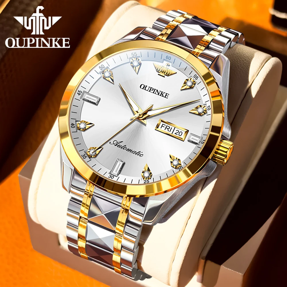 

﻿OUPINKE 3286 Mens Watch Original Automatic Mechanical Watch﻿ 50M Waterproof Sapphire Dual Calendar Watches Luxury Men Relogio