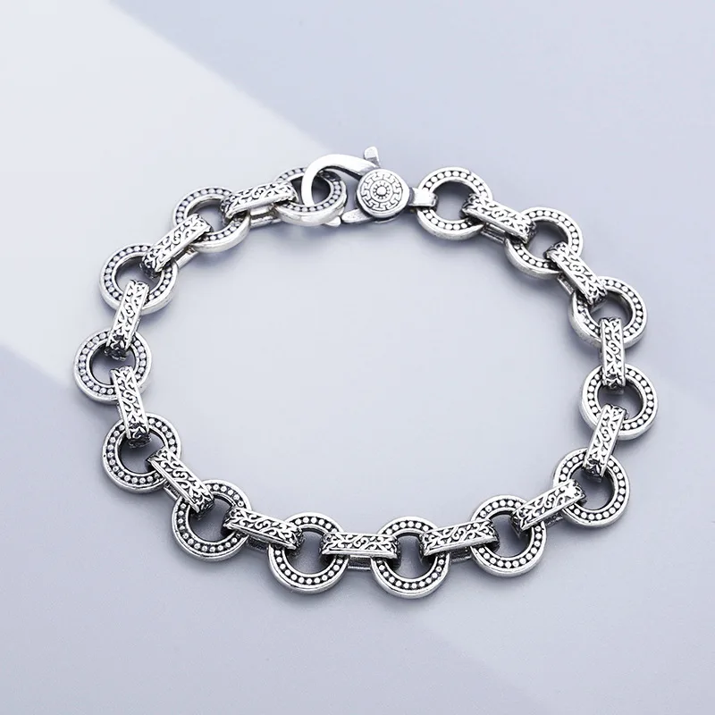 

925 sterling silver ring bracelet for men and women with polka dots thai silver retro distressed trendystylish jewelry