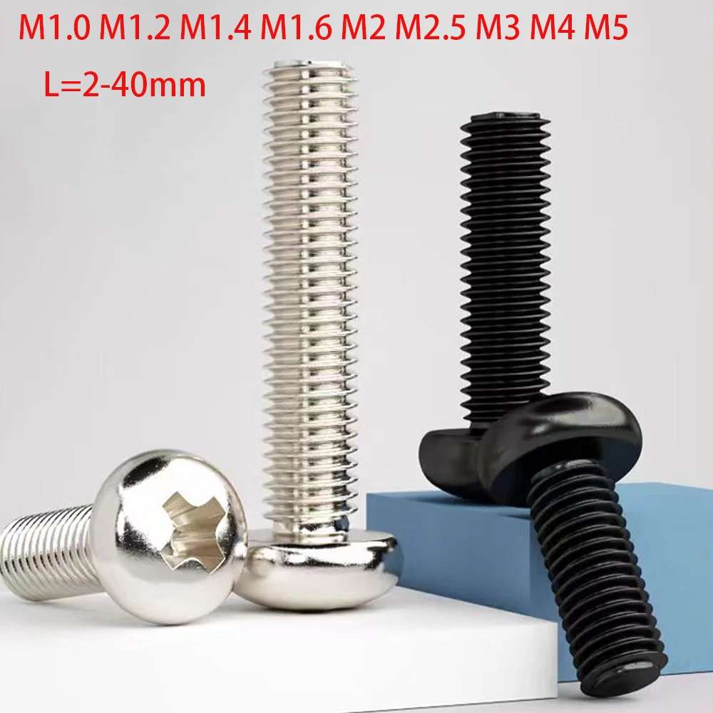 Carbon Steel Phillips Pan Head Machine Screw Round Cross Recessed Bolt M1.0 ~ M5 Ni Plating / Black Zinc Fastener Hardware