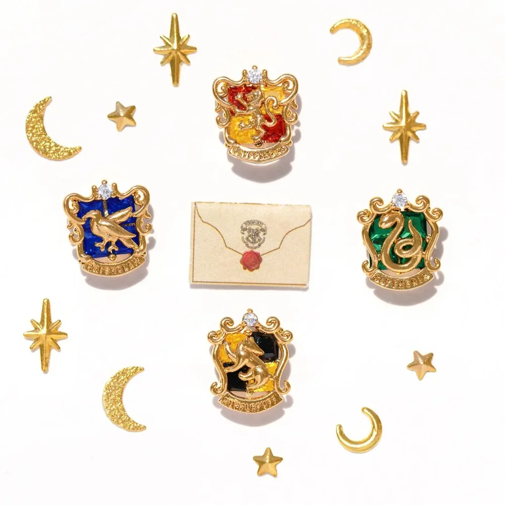 Nuevos Pendientes Europeos de Dibujos Animados de Harry Potter, Juego de 4 Piezas, Cobre Chapado en Oro Real, Juego de Joyería para Orejas con Circonitas