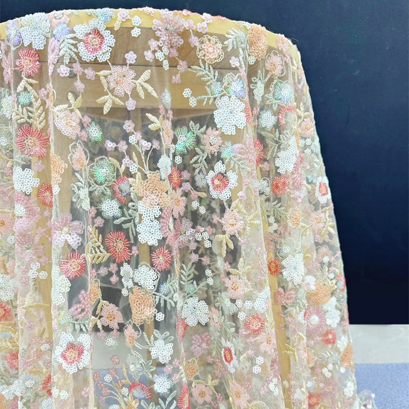 Luxuriöser schwerer Paillettenstoff für Brautkleider, Cheongsams, Rock, DIY-Nähstoffe, Pailletten, besticktes Tuch