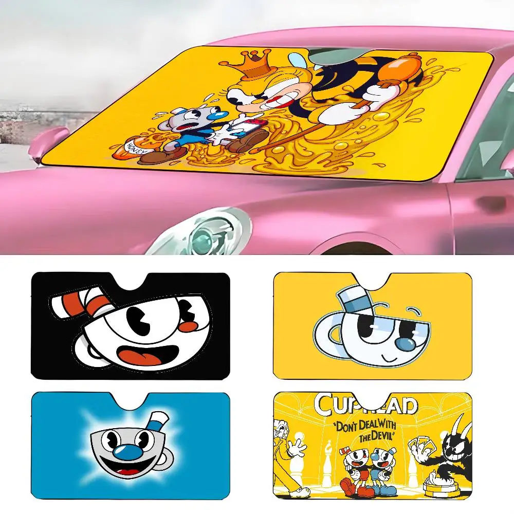 

Игра Забавный C-CupheadS, милый автомобильный солнцезащитный козырек, зонтик, лобовое стекло автомобиля, солнцезащитный козырек от ультрафиолета и внутренний охладитель
