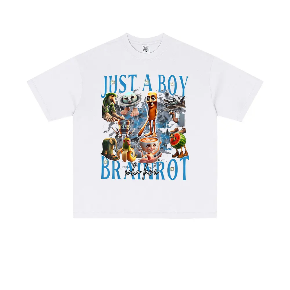 تي شيرت Just A Boy Br Ainr Ot مضحك ميمي تي شيرت إيطالي Brainrot Brr Brr Patapim Tralalero Tralala Bombardiro Crocodilo تي شيرت للجنسين