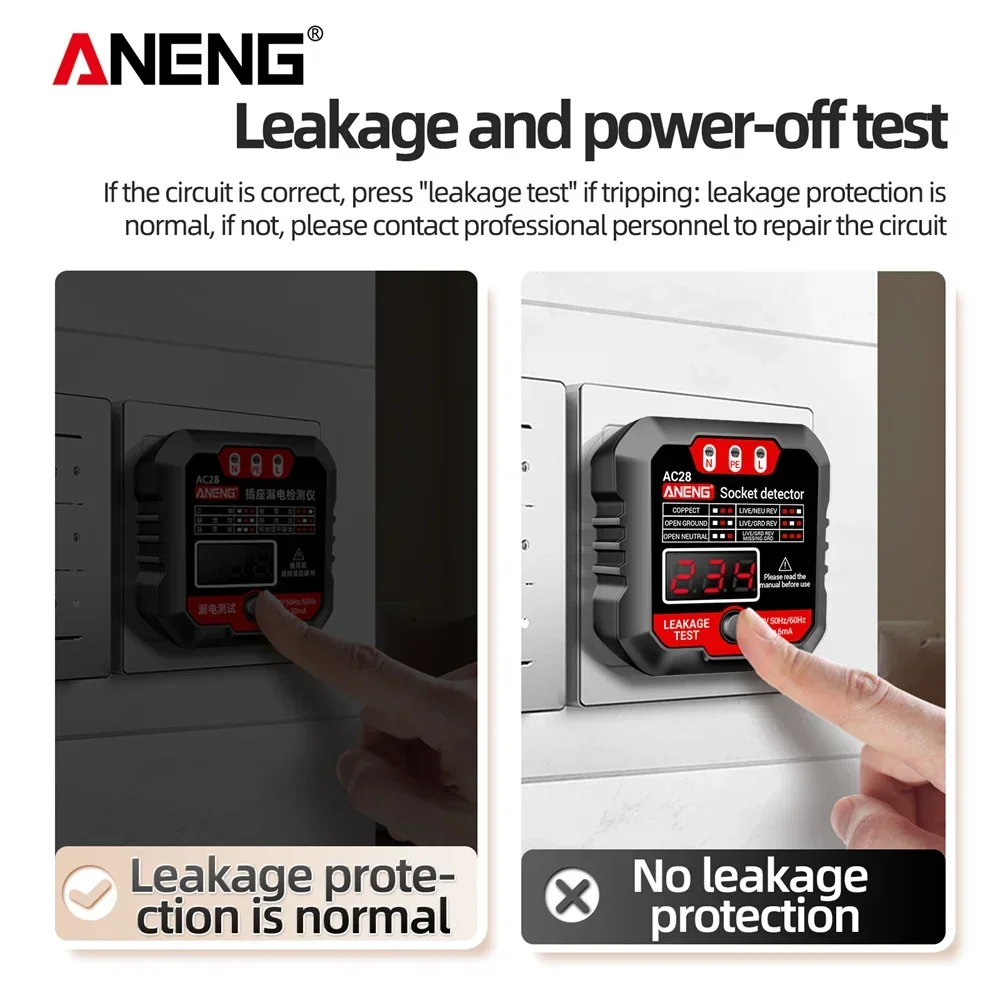 

Тестер напряжения ANENG AC27/AC28, детектор цепей и выключателей, тестер питания с вилкой EU/US, 50Гц/60Гц, цифровой детектор полярности розеток