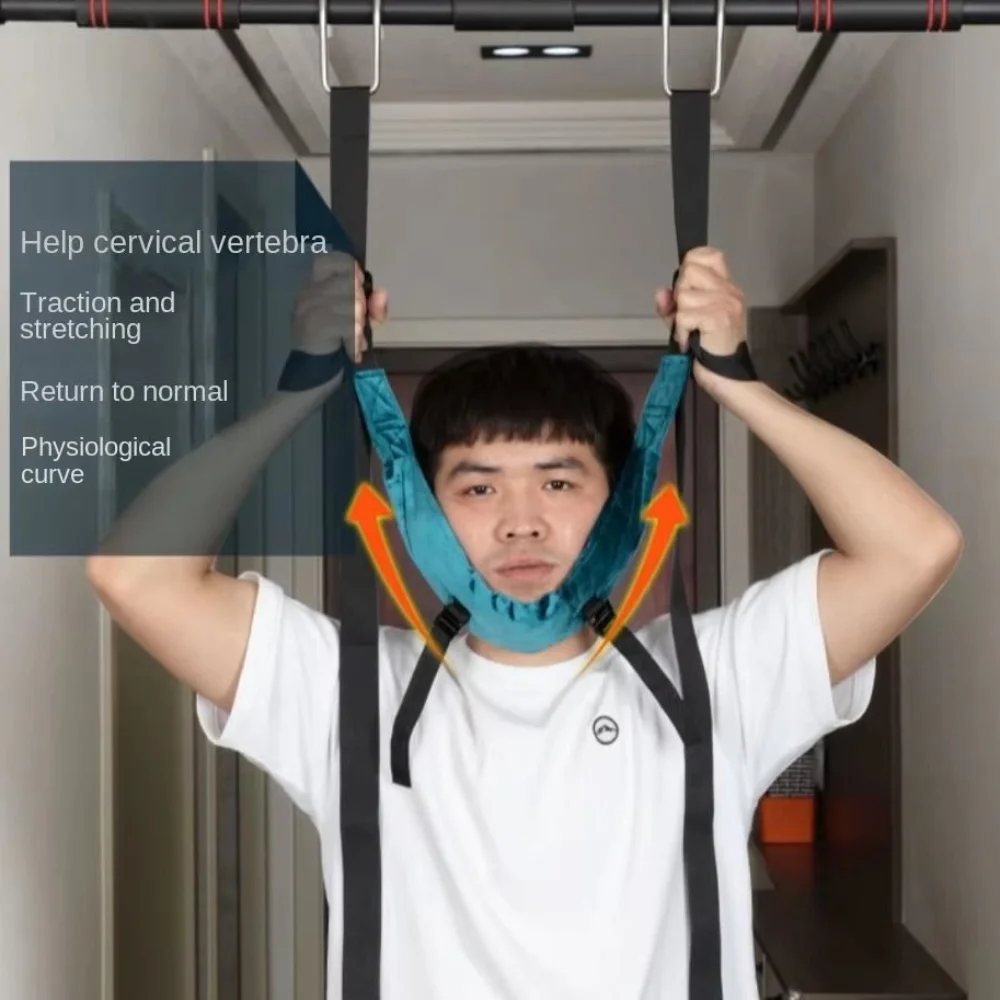 Image 3: Ceinture de traction cervicale respirante, forte capacité de charge, réglable, pour étirement du cou, sans installation, douce