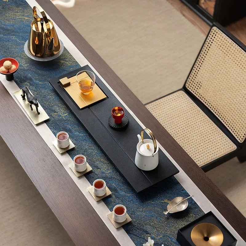 Stone Black Tea Tray Living Room Rectangle Drainage Coasters Accessories Tea Tray Hospitality Plate Bandejas Home Decorationgs