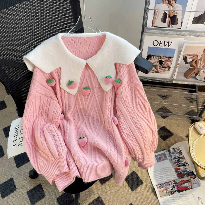 Hsa maglione e pullover coreani Kawaii Pet Pan Collar Pink Twsited maglione maglioni lavorati a maglia moda coreana carino Y2K top Femme