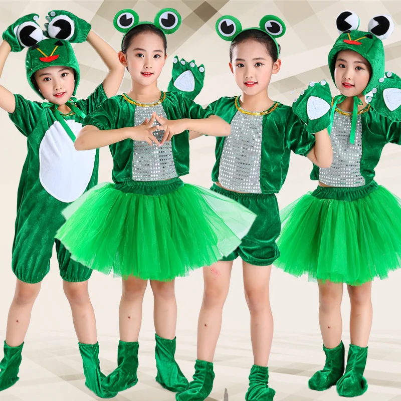 

Unisex Children Stage Show Clothes Long / Short Sleeve Kids Carton Frog Cosplay Costumes Students Stage Play Performance Apparel