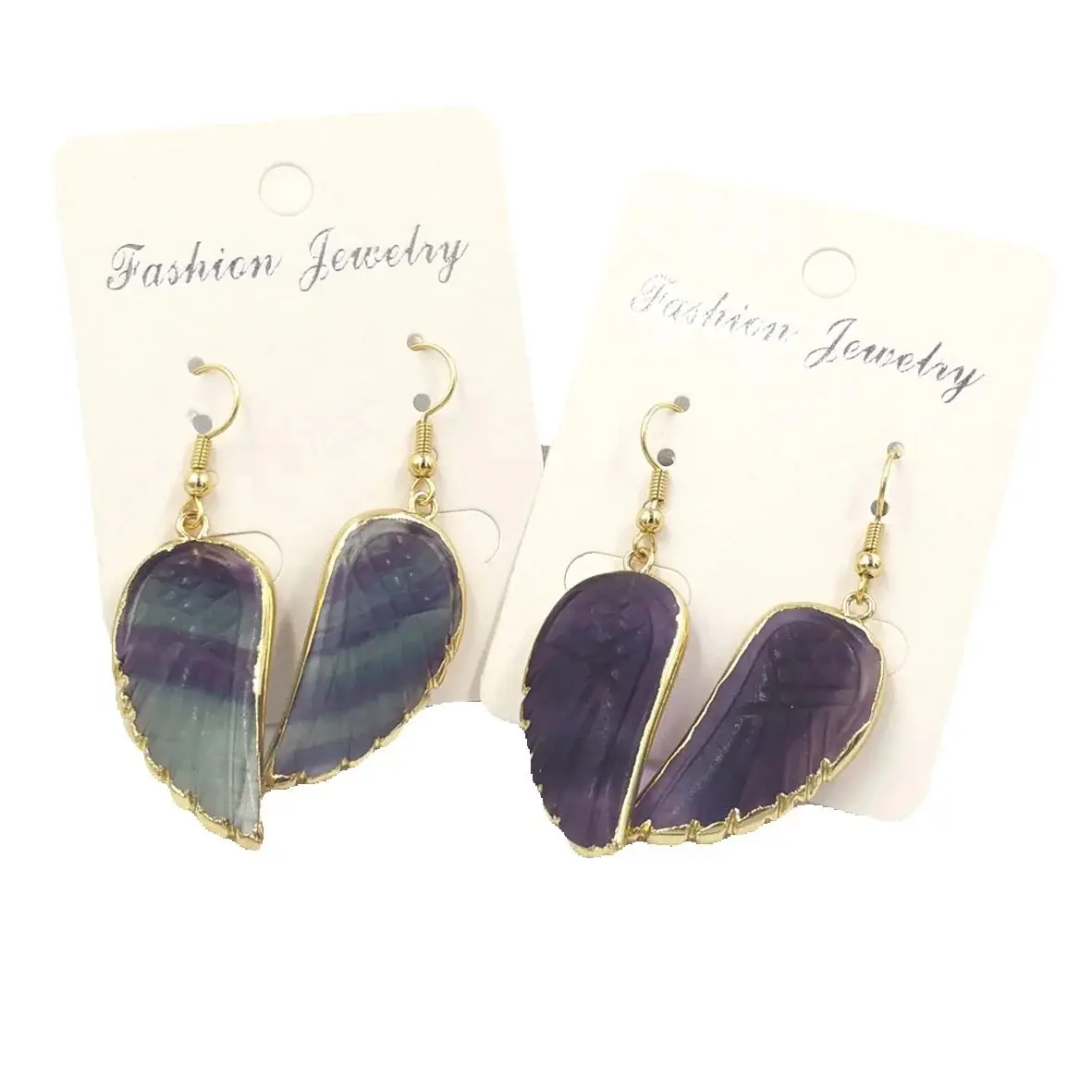 

WKT-E738 WKT 2023 Amazing Style Fluorite And Labradorite Earring Dream Feather Shape Gold Plated Jewelry For Women Party SALE