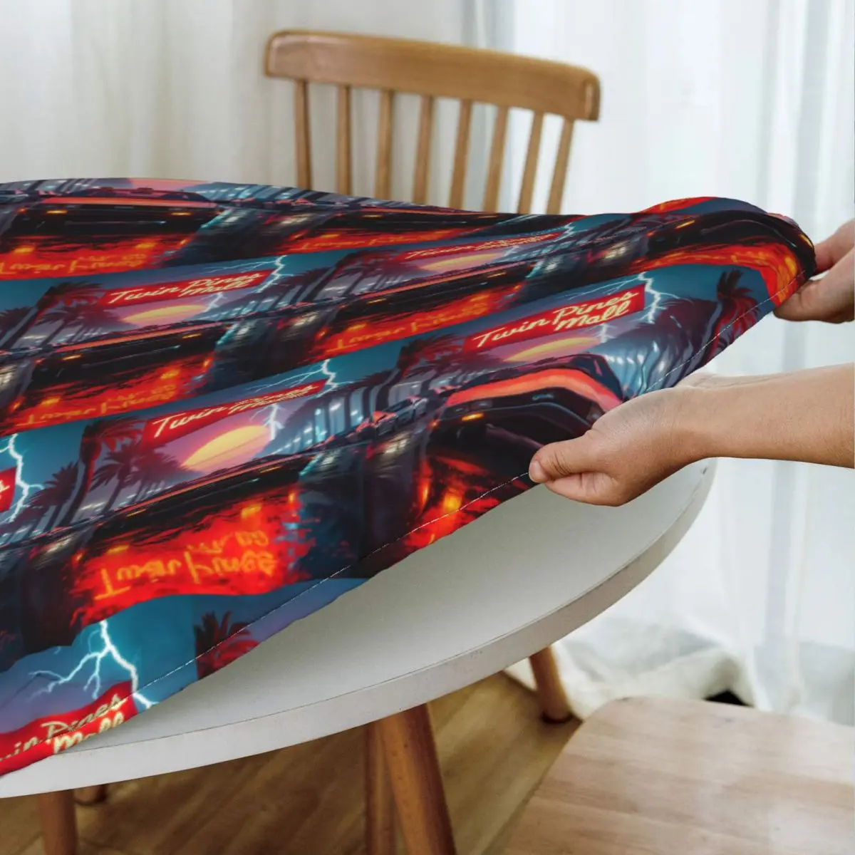 DeLorean Time Machine Back To The Future Waterproof Round Tablecloth Oilproof Table Cloth for Kitchen Events Dining Table Cover