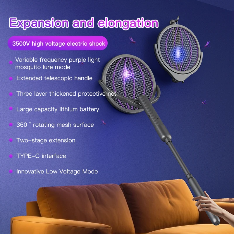 Faltbare elektrische Mückenklatsche, 3-in-1 elektrischer Mückenvernichter, Anti-Mücken-Lampe, wiederaufladbare, an der Wand montierte Mückenklatsche