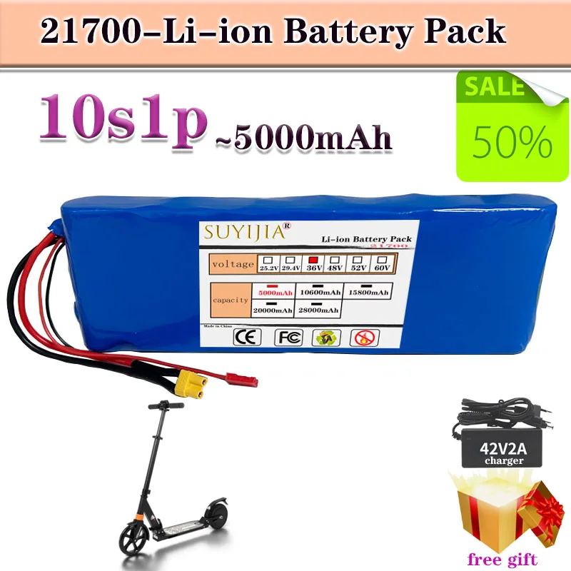 

100% Genuine 36V Battery, Brand New 36V5000mAh 10S1P 21700 20A Li-ion Rechargeable Battery with BMS Scooter and Bicycle
