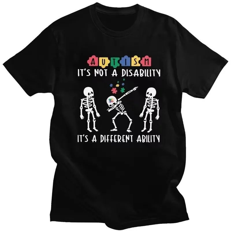 Autism It's Not a Disability Skeleton Graphic Tee for Men Short Sleeve Cotton T-Shirt