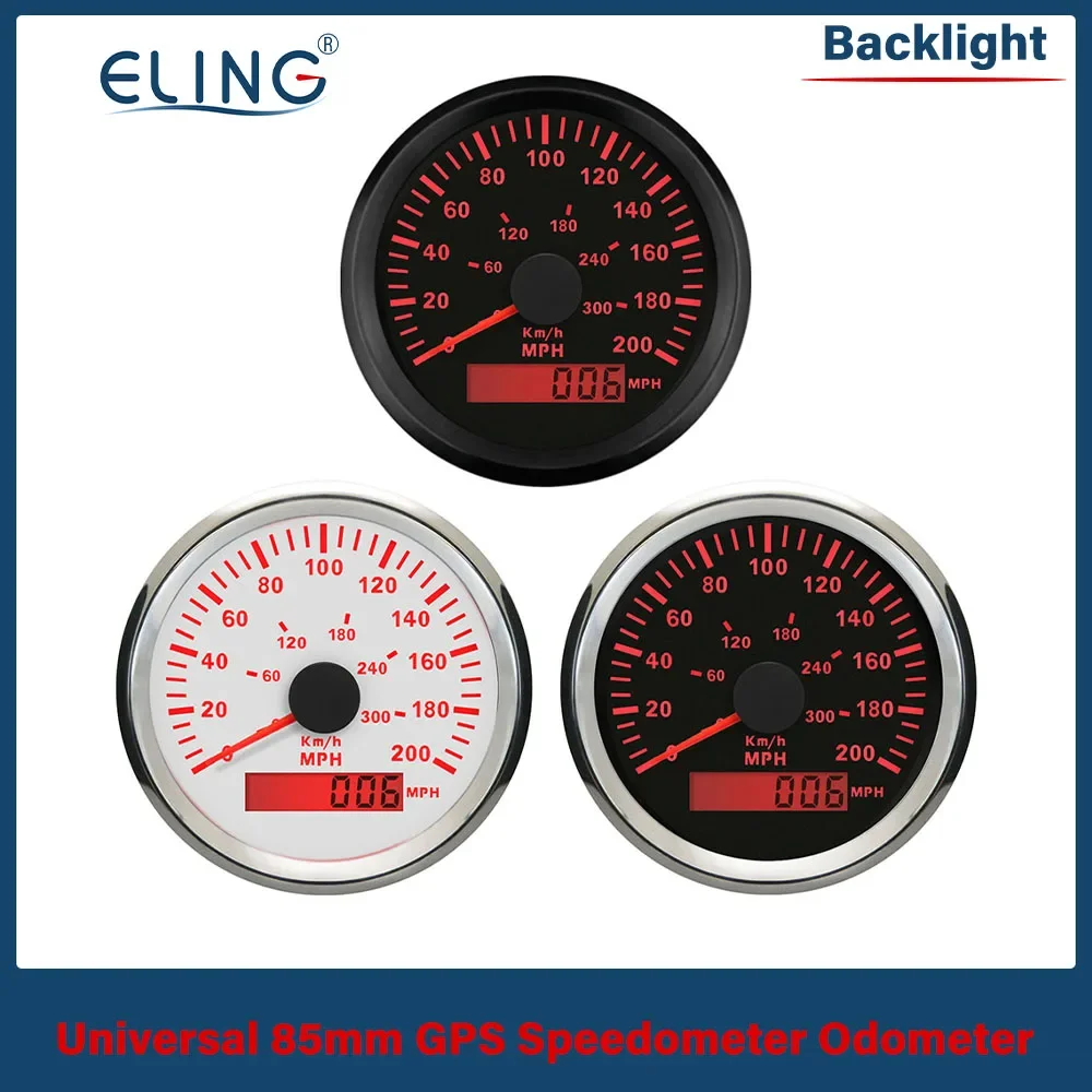 ELING Waterproof 85mm GPS Speedometer Odometer 0-140MPH 0-160MPH 0-200MPH for Car Boat Universal with Red Backlight 12V 24V
