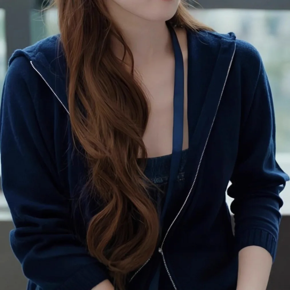 

Women's Fashion Outerwear Trendy Short Coat Open Style Casual Sweet Style Slim Fit Hooded Knitted Cardigan Zipper Detail