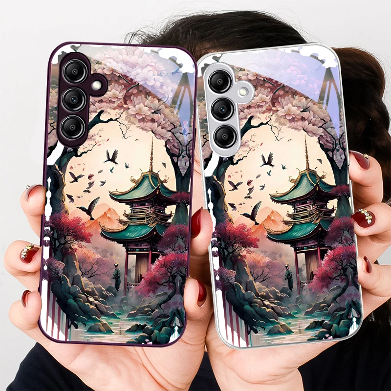 Wonderland Oil Painting for Samsung Galaxy A01 02 03 Core A04 A14 4G A13 54 34 31 20 25 23 22 5G S21 Ultra S20 glass phone case