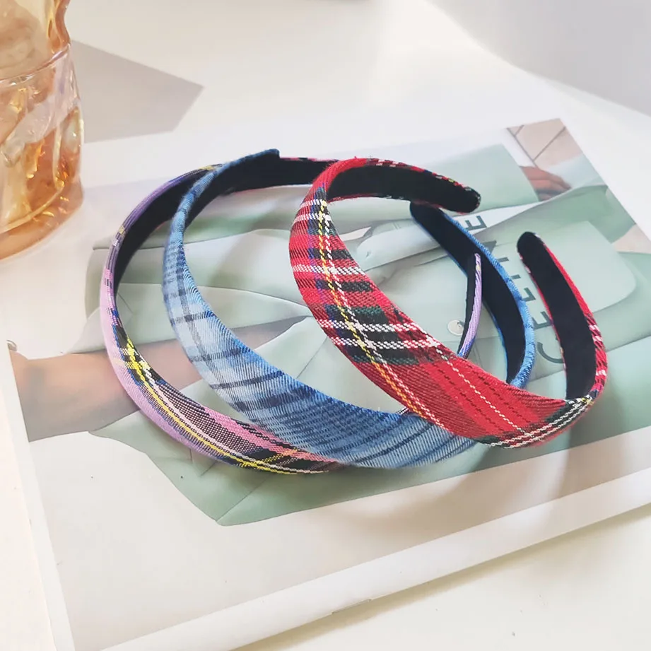 3pc European and American Retro JK College Style Plaid Headband Women Girls Hair Bands Elegant Hairband Hair Accessories