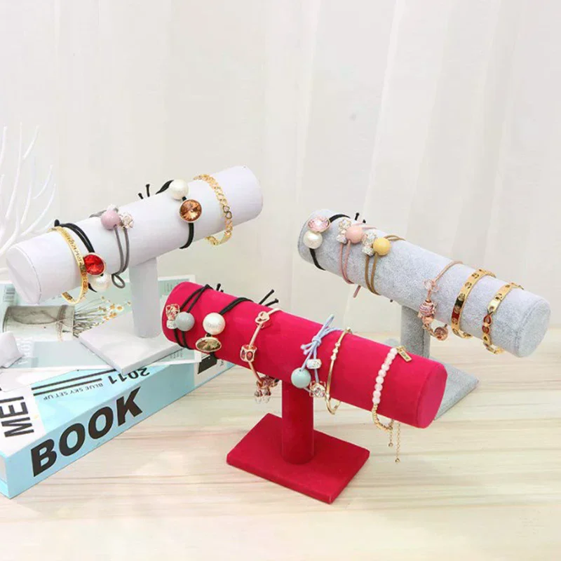 

Single Tier Velvet Bracelet Chain Watch T-Bar Rack Jewelry Hard Display Stand Holder Jewelry Organizer High Qualitydisplay Stand