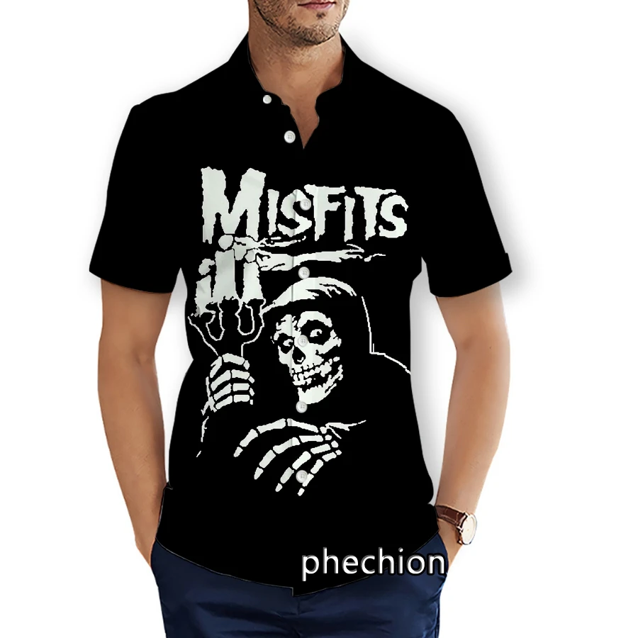 phechion Mens Short Sleeve Beach Shirts Misfits 3D Print Casual Shirts Fashion Streetwear Men Tops X237