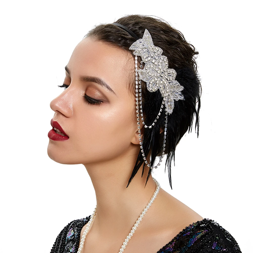 

1pc Black Rhinestone Tassel Headband Delicate Lightweight Lady Costume Party Wedding Stage Hairband Decor Accessory