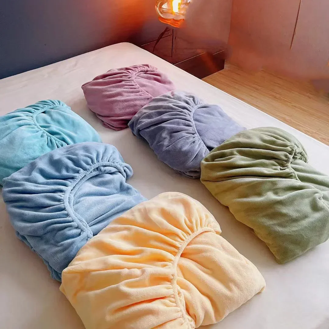 Autumn Winter Warm Fitted Bed Sheet Flannel Soft Comfortable Queen Bed Sheets Thicked Coral Fleece Mattress Cover Plush Bedsheet