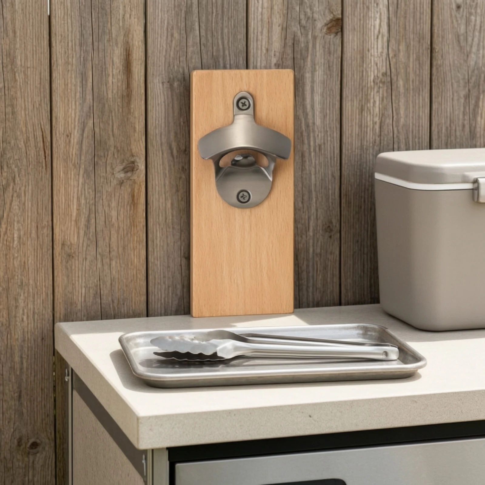 Solid Wood Wall-Mounted Beer Bottle Opener Long-Lasting Wall Mounted Beer Bottle Opener with Cap Catcher Hands-Complimentary