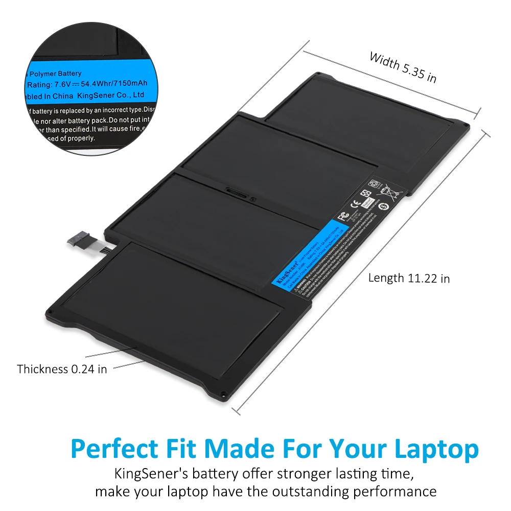 KingSener New Laptop Battery A1496 For Apple MacBook Air 13" A1466 2012/2013/2014/2015/2017 MD760LL/A MD761CH/A 7.6V 7150mAh