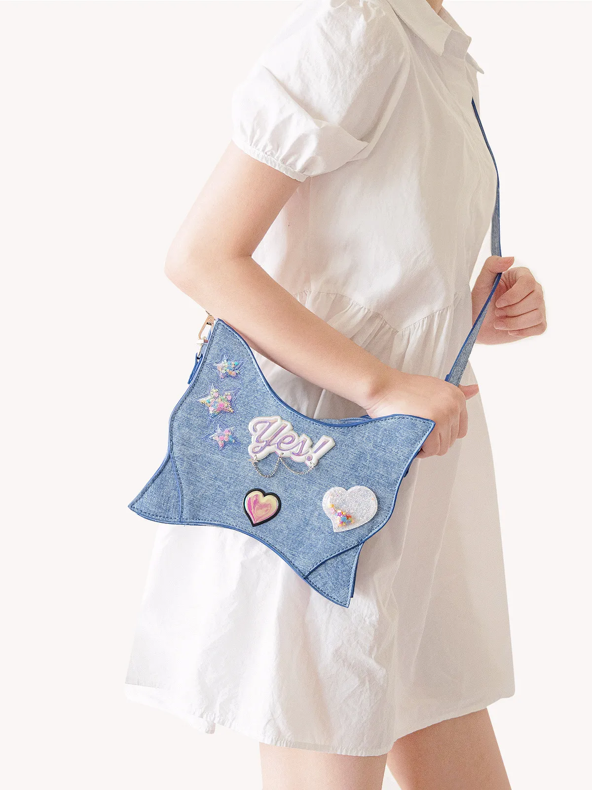 Y2k Denim Blue Mini Backpack Cute Butterfly Laser Holographic Tag Small School Bag for Women Teen Girls Aesthetic Kawaii Fashion