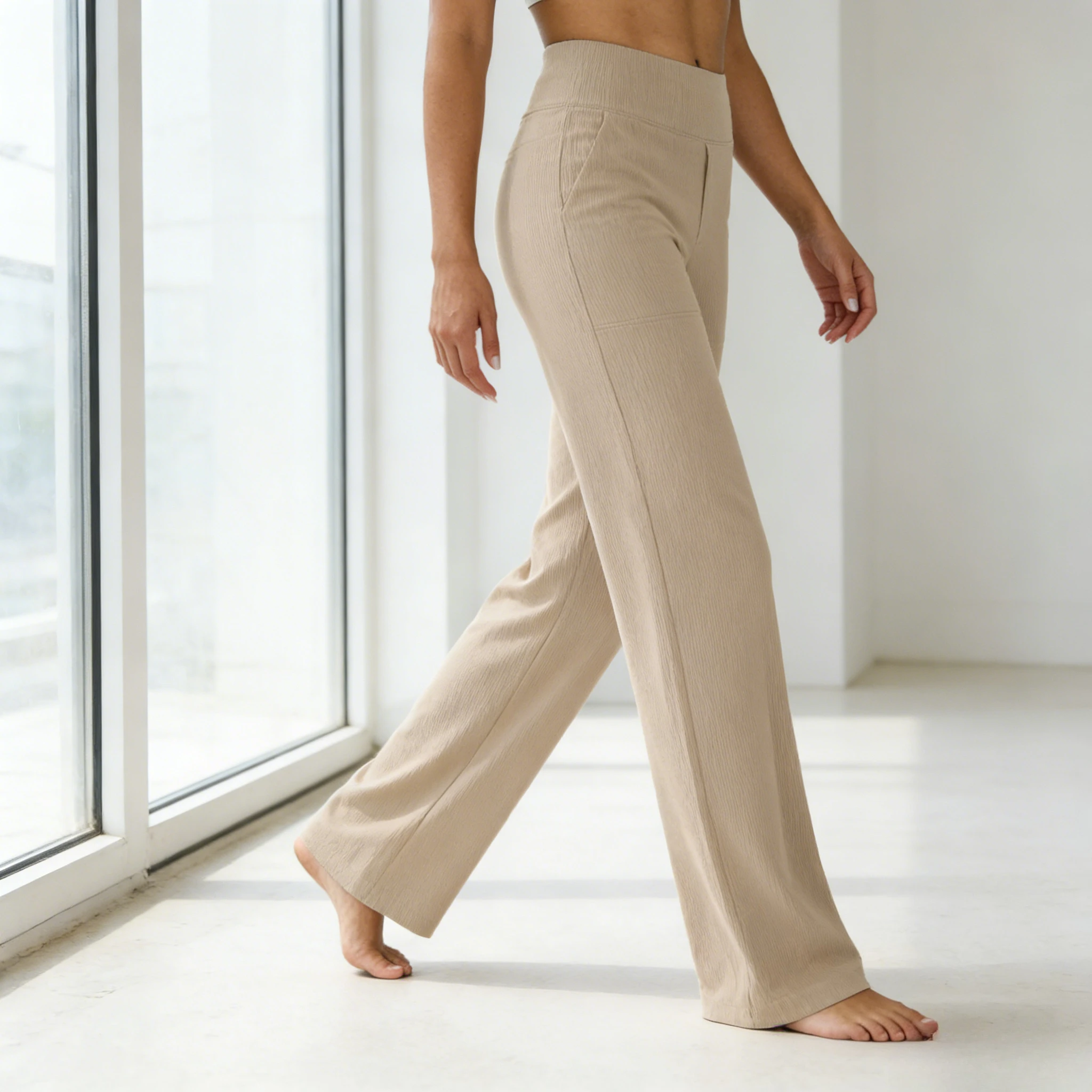 

Новые женские повседневные свободные вязаные брюки для йоги с высокой талией, прямым кроем и карманами, мягкие, дышащие, для спорта и отдыха