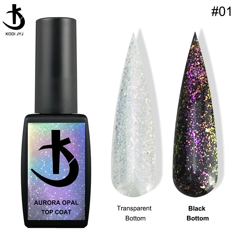 KODI JYJ Aurora Opal warstwa wierzchnia Semipermanent uv lakier Glitter No wycier Top Gellac 12ml Manicure kolorowy hartowany Top lakier żelowy