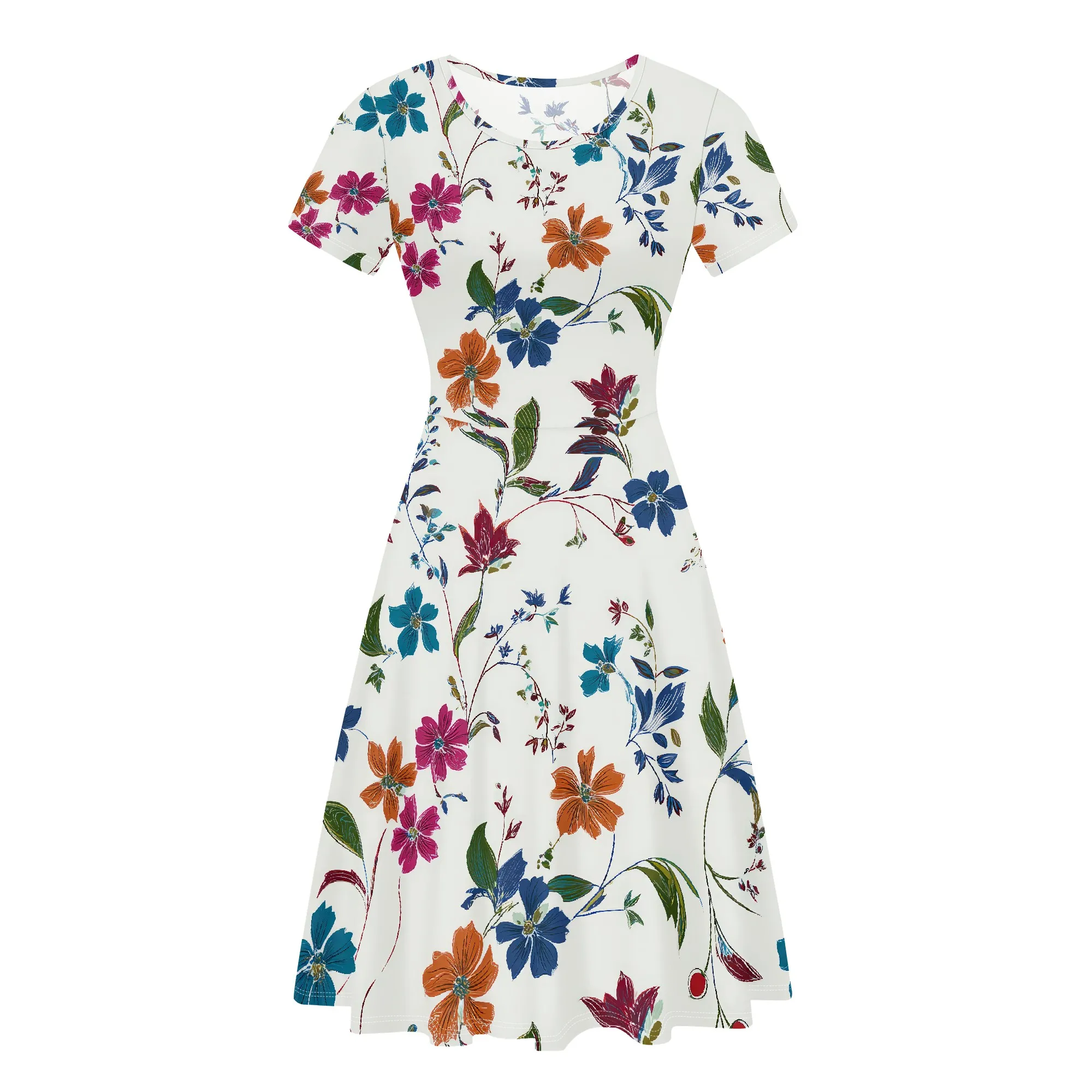 サマードレス女性用カジュアルTシャツ半袖ドレススイング流れるビーチ休暇サンドレス