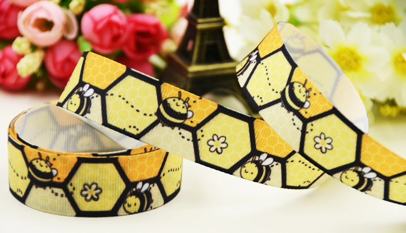 22mm 25mm 38mm 75mm Little bee Cartoon printed Grosgrain Ribbon party decoration 10 Yards X-03932