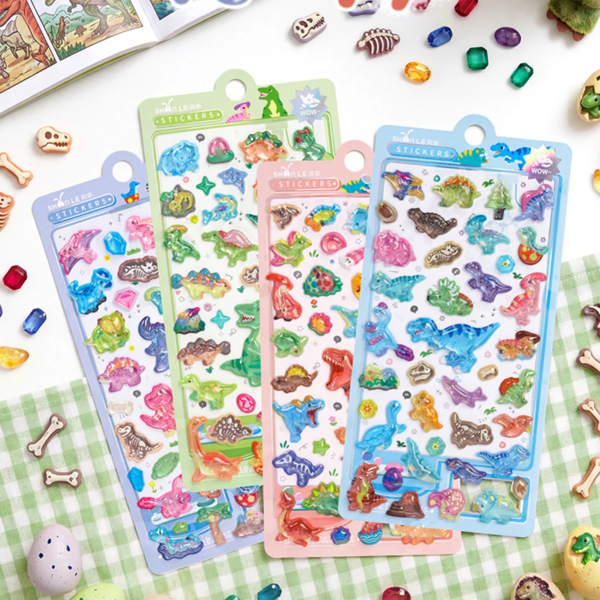 

1 pc/4 pcs Colorful Dinosaur World Cartoon 3D Relief Stickers Scrapbooking Diy Journal Cute Stationery Sticker School Gift