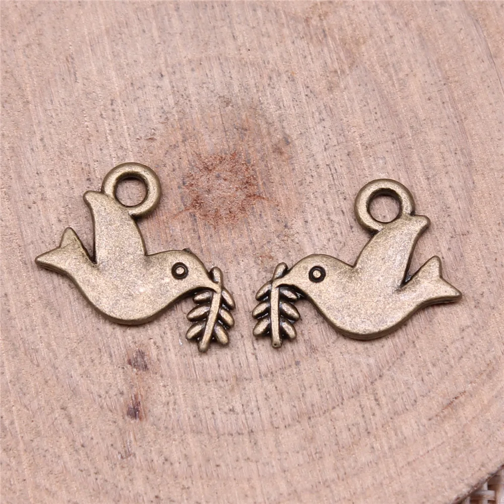 IFOCUS 20 قطعة/الوحدة حمامة الزيتون فرع السحر DIY بها بنفسك صنع المجوهرات سبائك الزنك 13x16 مللي متر/0.51x0.63 بوصة #4