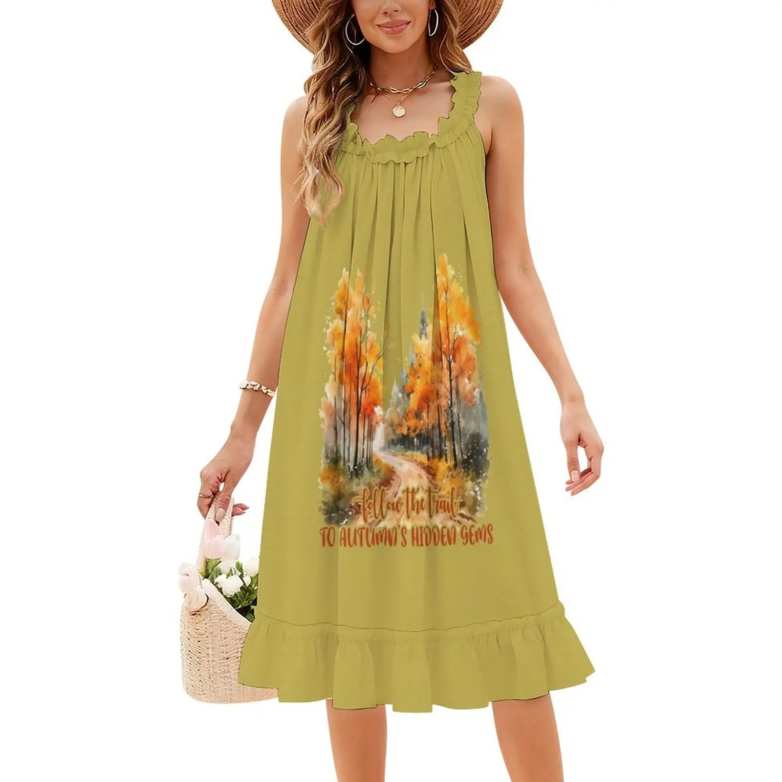 اتبع درب إلى فستان الخريف المخفي ذو العنق على شكل قلب فستان أنيق للحفلات الصيفية للنساء لخريف الخريف باللون الأصفر #4