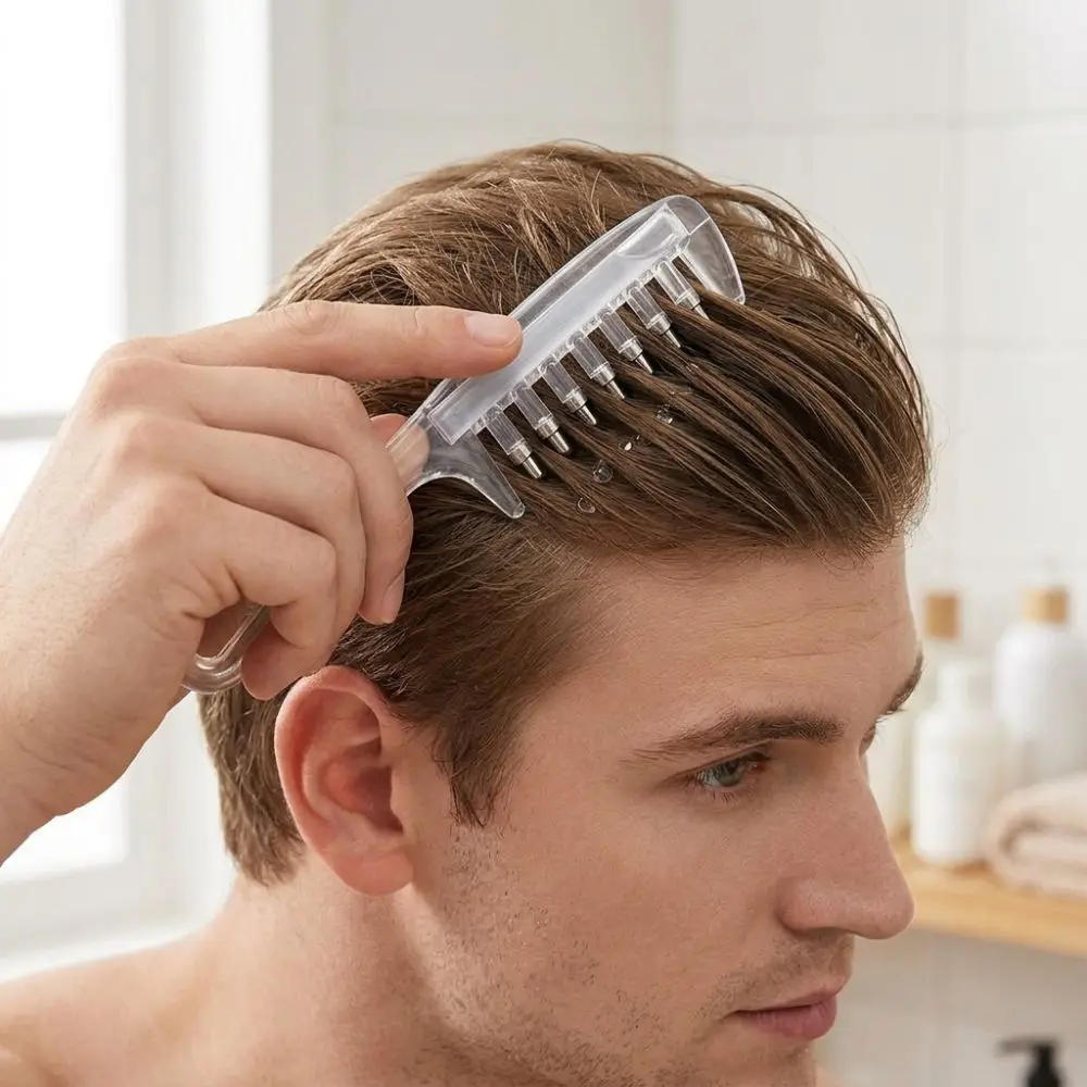 Transparent Scalp Liquid Guide Comb Anti-Frizz Anti-Static Hair Oil Applicator Comb Anti-Leak with Visible Tank Reservoir