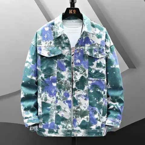 

LIBIELIY European And American Spring And Autumn New Men's Fashion Jacquard Lapel Single-breasted Stretch Slim Fit Casual Denim