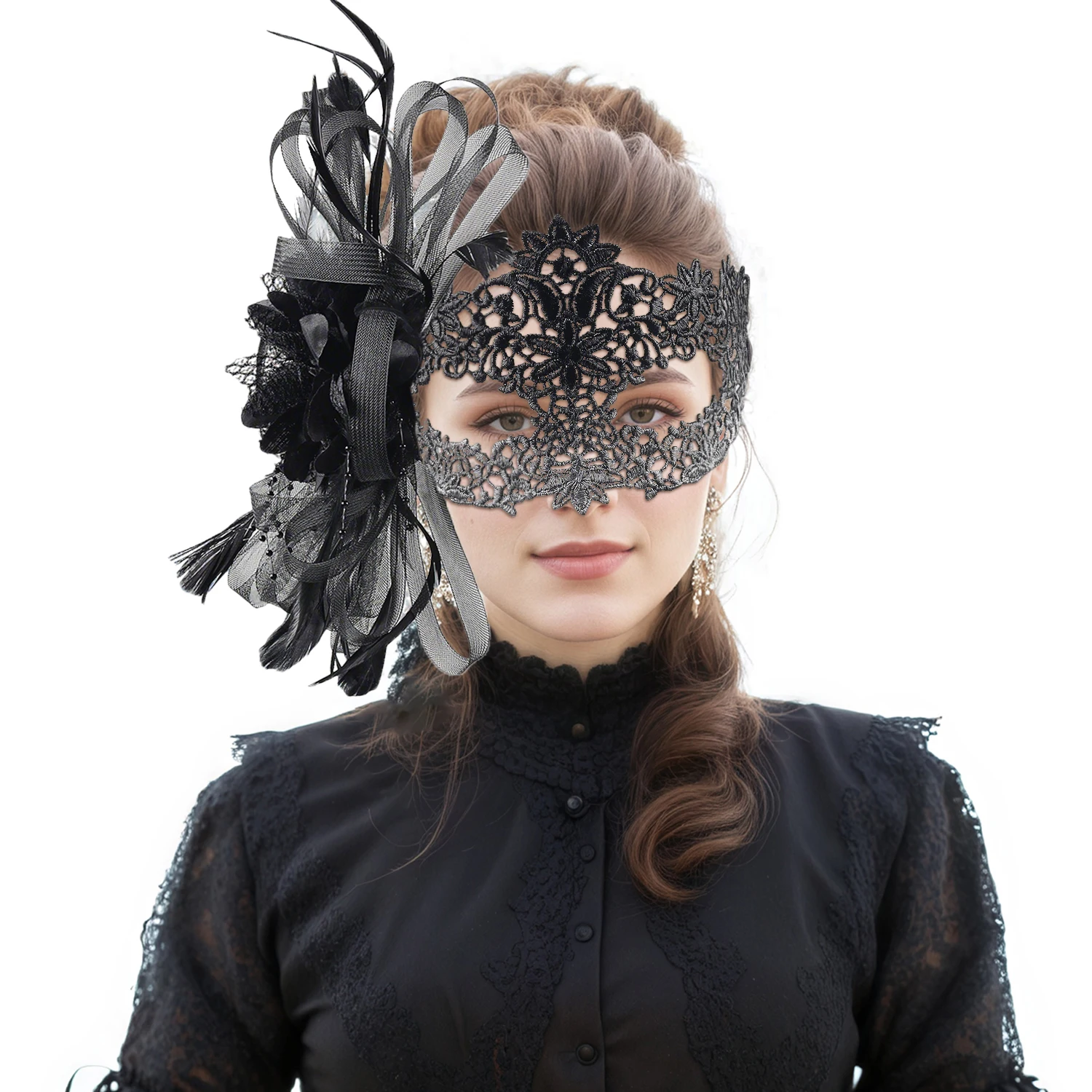 Masque d'Halloween, plumes de Cocktail, fête à thème, mascarade, ornements de cheveux en diamant, pompon, Costume de Cosplay pour femmes, vêtements pour dames