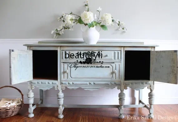 VAmerican Country French Retro Solid Wood Sideboard Light Luxury Carved Locker Design Cabinet