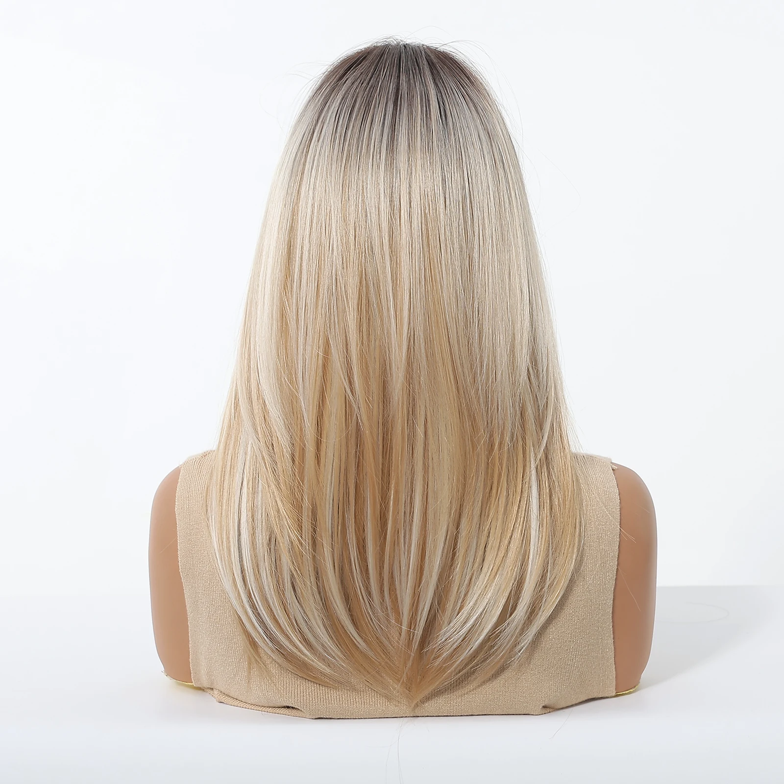 Ombre Brown Blonde Wigs For Women Ash Blonde Wig Medium Part Shoulder Length Synthetic Layered Hair For Women Daily Cosplay