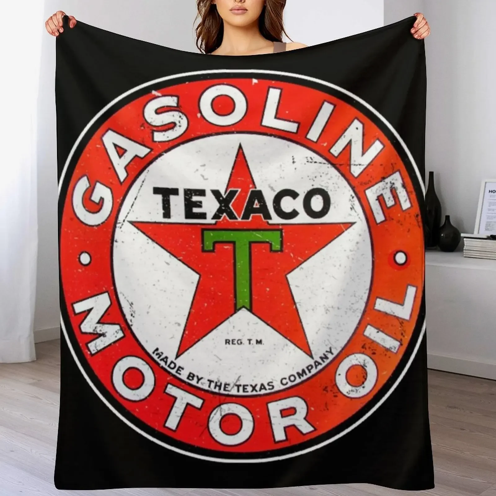 Texaco gasoline motor oil sign Throw Blanket Quilt Furrys Blankets