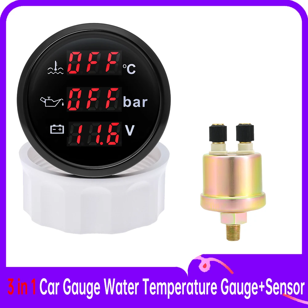 

3 в 1 Автомобильный многофункциональный датчик температуры воды + манометр масла + Вольтметр с датчиком красной подсветкой для автомобиля лодки