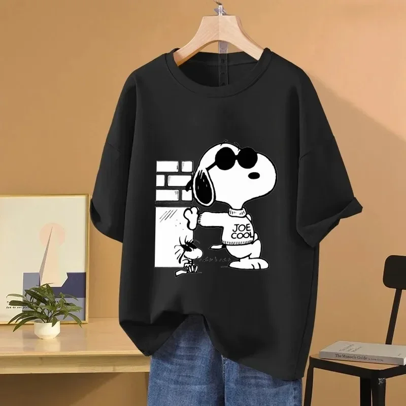 Camiseta de dibujos animados de Snoopy Anime para mujer, camisetas de verano de manga corta 100% de algodón para hombre, camisetas 2025, nueva moda, ropa para parejas, Tops