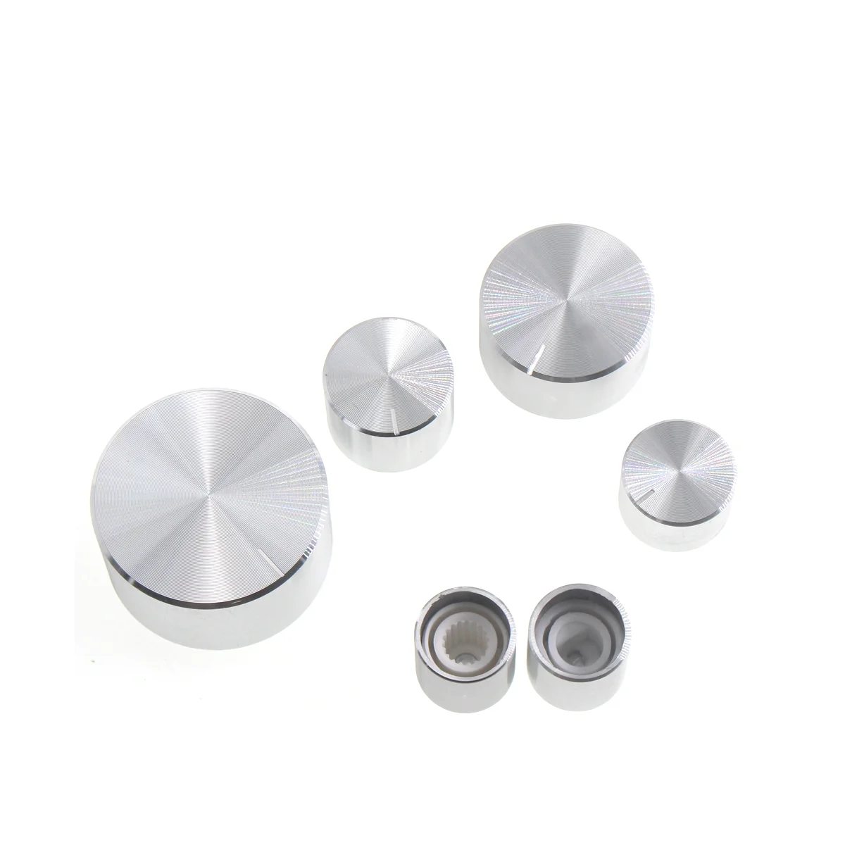 2PCS1pcs SILVER Aluminum Alloy Potentiometer Knob Cap Encoder Volume Control Audio Knob for 6mm Knurled Shaft Knob FULL O D