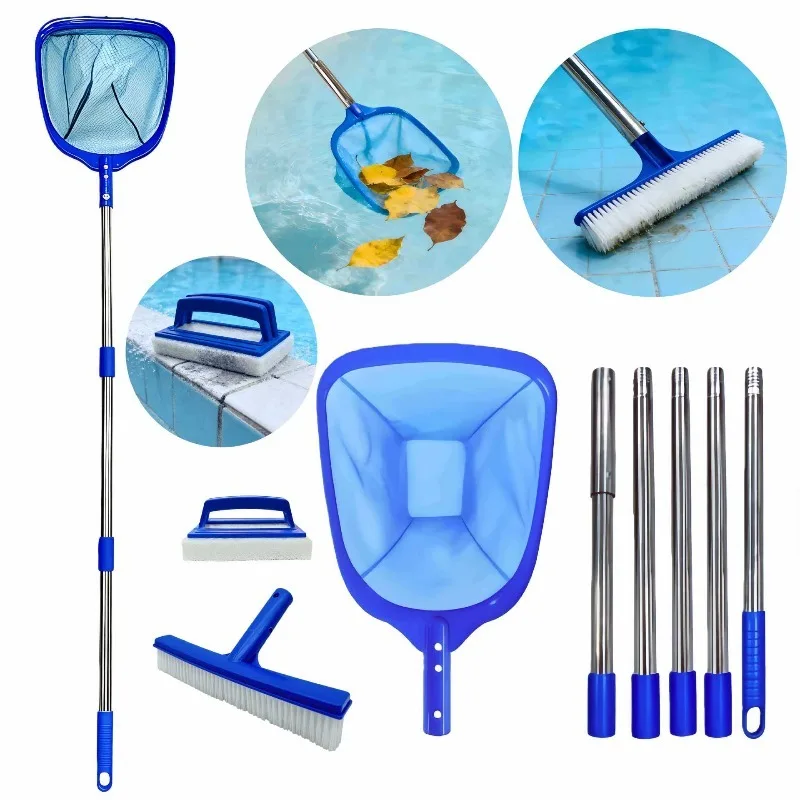 Pool Cleaning Combo Kit Includes Leaf Skimmer Net & Scrub Brush for Swimming Pool Dirt and Floating Leaves Removal