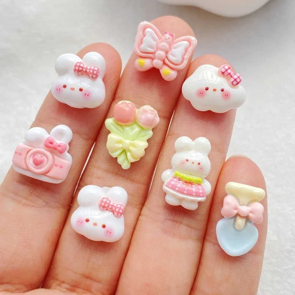 20Pcs Resin Cartoon Rabbit Little girl Flower Cloud Nail Art Flatback Gem DIY Scrapbook Wedding Ornament Crafts