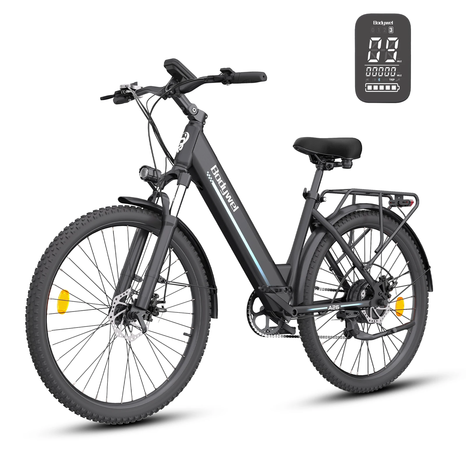 Bodywel A26 elektrische fiets voor volwassenen, 36V 13Ah uitneembare accu, 26 inch stadsfiets, 4,5 inch LCD display, EU voorraad elektrische fiets - afbeelding 1